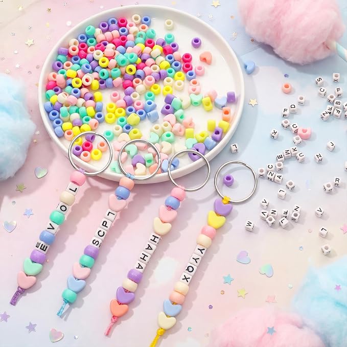 Avxzbef 566 Pcs DIY Keychain Making Kit, Letter Heart Beads Metal Key Rings - Image 5