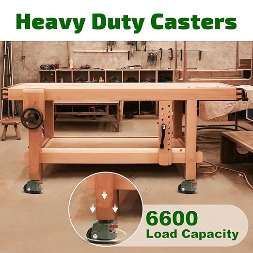 Leveling Casters Wheels, Heavy Duty Casters Wheels with Ratchet Arm 6600 LBS, Green Retractable Casters Set of 4, Nylon Wheels & Leveling Feet, Suitable for Equipment, Machine