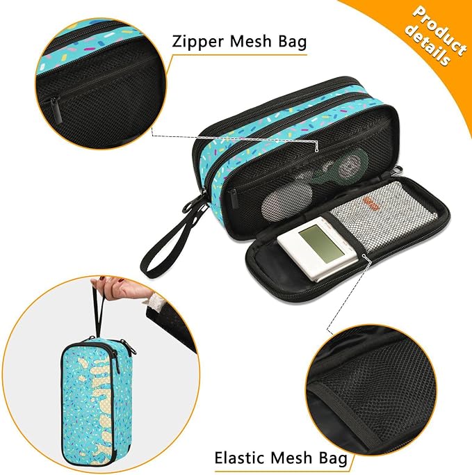 Teal Blue Ice Cream Print Pencil Case Box Boys Girls Large Pencil Pouch Zipper - Image 5