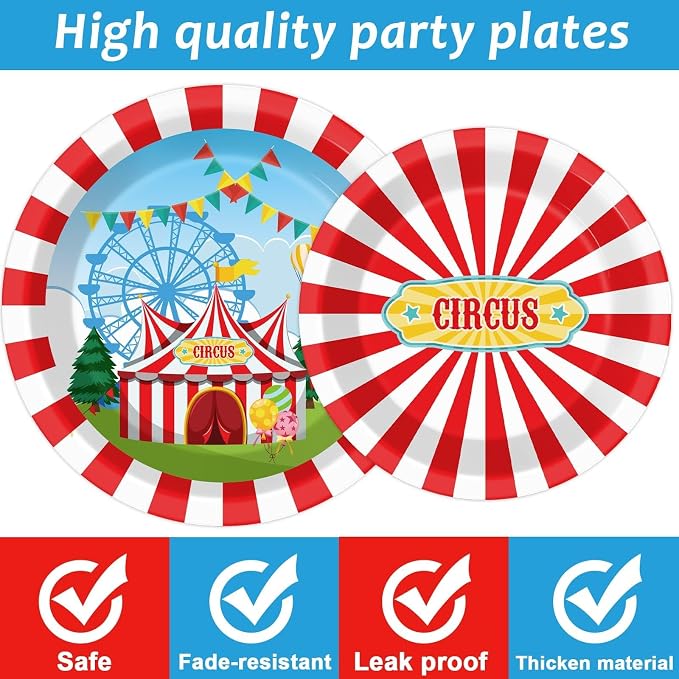 200pcs Circus Party Plates Napkins Forks Carnival Themed Party Tableware Set - Image 4
