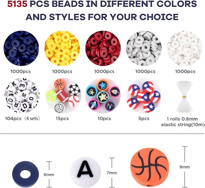 Red White and Blue Clay Beads, Clay Beads - Image 6