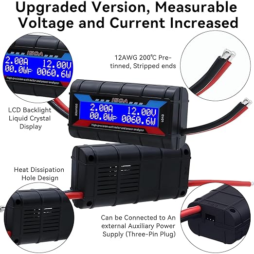 60V 150A Watt Meter Power - High Precision Power Monitor Power Consumption Meter Battery Analyzer Tester with Digital LCD Screen for RC Solar Wind Power Ebike(9000W) (60V150A)