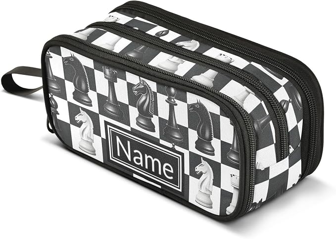 Custom Chess Checkered Plaid Pencil Case Box Boys Girls Personalized Name Large by BOENLE-WELCOMEYOURCOMING