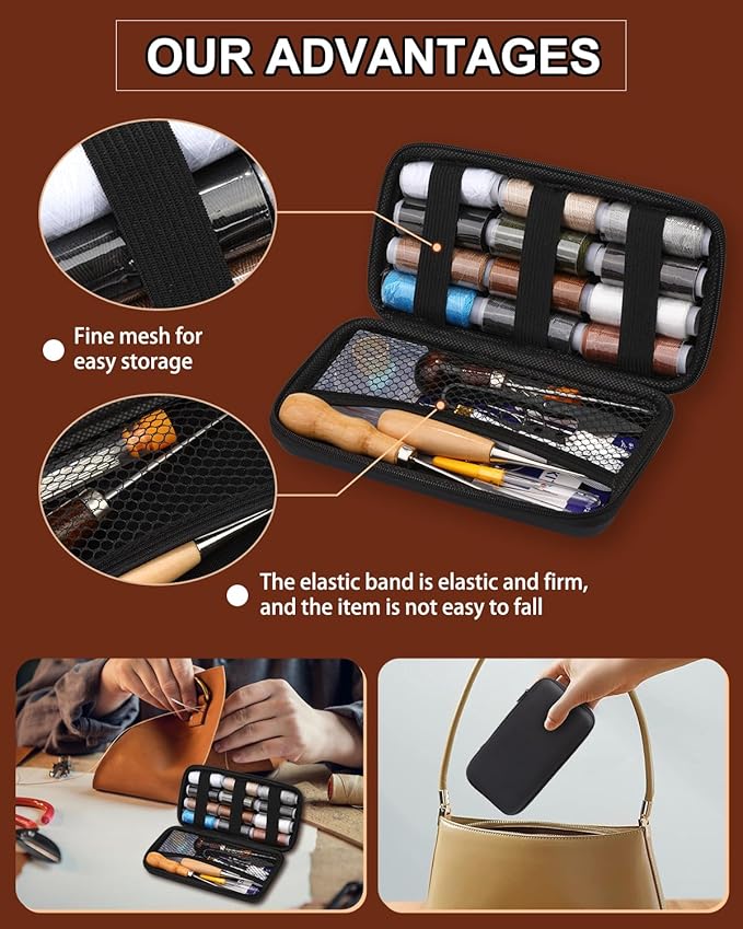 BAGERLA Heavy Duty Sewing Kit, 48pcs Needle and Thread Kit with Upholstery Thread Needles Sewing Awl Seam Ripper, Upholstery Repair Sewing Kit for Car Seats Carpets Shoes Backpacks DIY Crafting