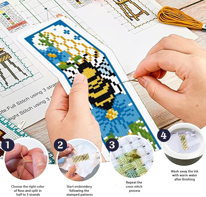 ORIGACH 6 Set Bees Cross Stitch Bookmark Kit - Image 4