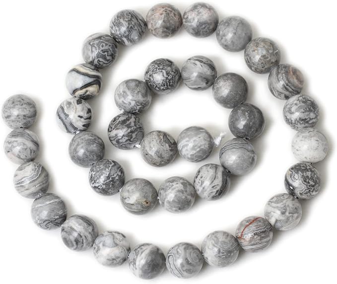 35PCS 10mm Natural Map Stone Round Loose Beads - Image 2