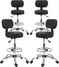 Drafting Stool Chair with Back, Adjustable Foot Rest Backrest Swivel Rolling Stool, Multi-Purpose Office Desk Chair, Thickened Seat for Home Bar Spa Kitchen Shop 4pack
