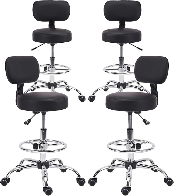 Drafting Stool Chair with Back, Adjustable Foot Rest Backrest Swivel Rolling Stool, Multi-Purpose Office Desk Chair, Thickened Seat for Home Bar Spa Kitchen Shop 4pack