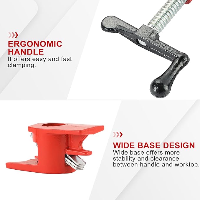3/4" Wood Gluing Pipe Clamp Set with Unique Foot Design Red Heavy Duty Bar Clamps Cast Iron Quick Release Pipe Clamp Tools for Woodworking (4pc, 3/4" with foot)