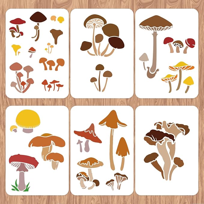 INFUNLY 6pcs Mushroom Wall Stencils by INFUNLY