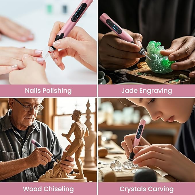 Electric Engraving Pen with 37 Bits, USB Rechargeable Cordless Etching Engraving Tool, Portable DIY Rotary Engraver for Jewelry Wood Glass Stone Carving (Rose Red)