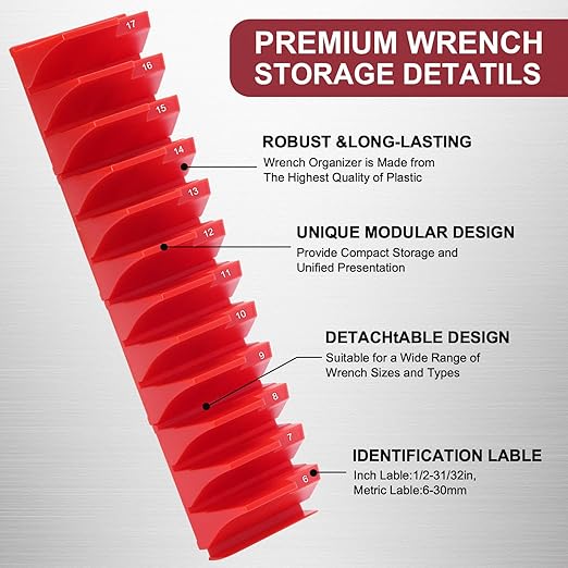 80 Pcs Magnetic Wrench Organizer - Tool Modular Customizable Wrench Holder for Tool Box Widget,Wrench Rack for Tool Drawer Storage,Extension Cord Holder Organizer Inksilvereye (Black-Red)