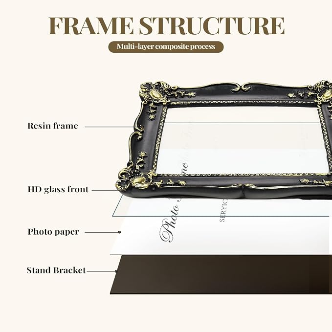 Cuspin Vintage 5x7 Picture Frame Black and Gold, Ornate Resin Photo Frame - Image 6