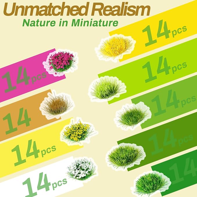 Potanro 126pcs Static Grass Tufts and Miniature Flowers Cluster - Image 6