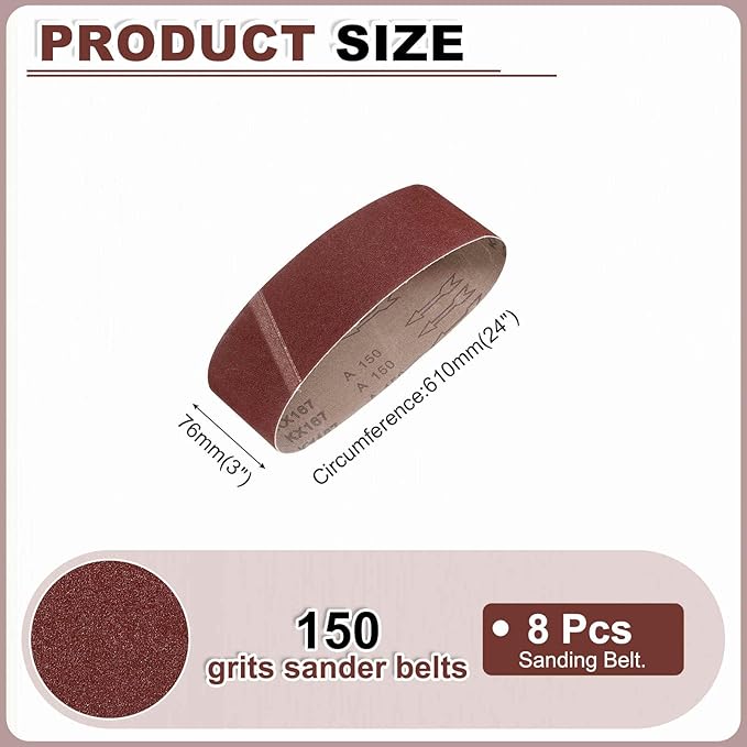 HARFINGTON 3 x 24 Inch Sanding Belts, 8 Pcs 150 Grits Aluminum Oxide Abrasive Belt Sander File Belt for Woodworking, Metal Polishing, Knife Sharpener