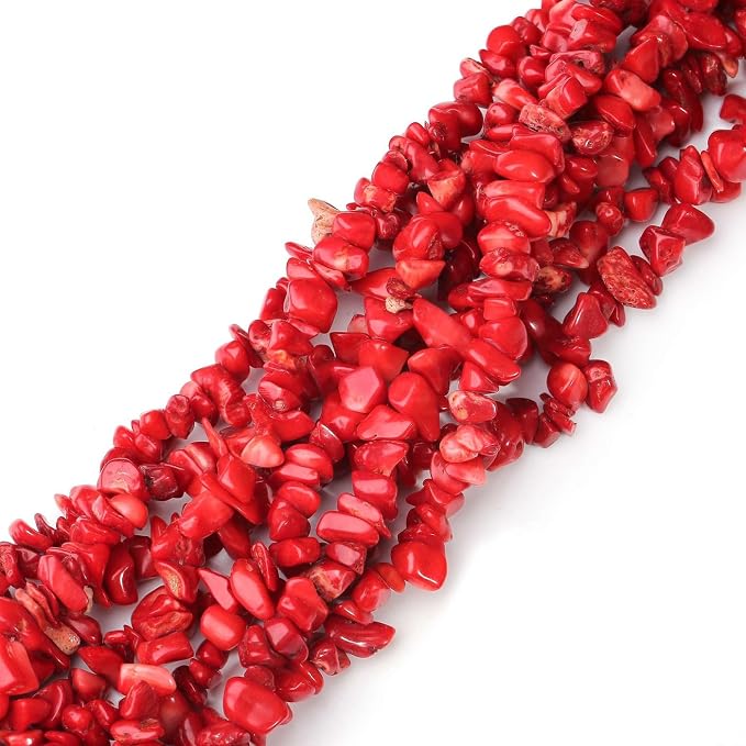 LAIDANLA Red Coral 400pcs Natural Chip Stone Beads 5-8mm Healing Crystal - Image 2