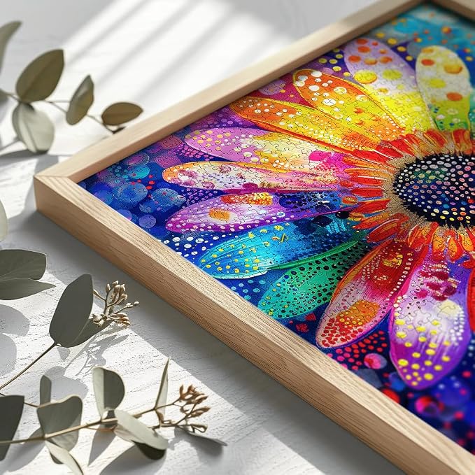 Bgraamiens Puzzle-Colorful Rainbow Pointillisme Gerbera Flower Jigsaw Puzzle - Image 3