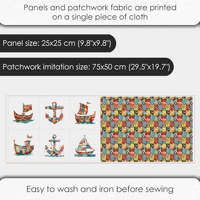 Patchwork Boat Cotton Fabric Panel – Six 10×10 inch Designs + Bonus 29.5×19.6 - Image 4