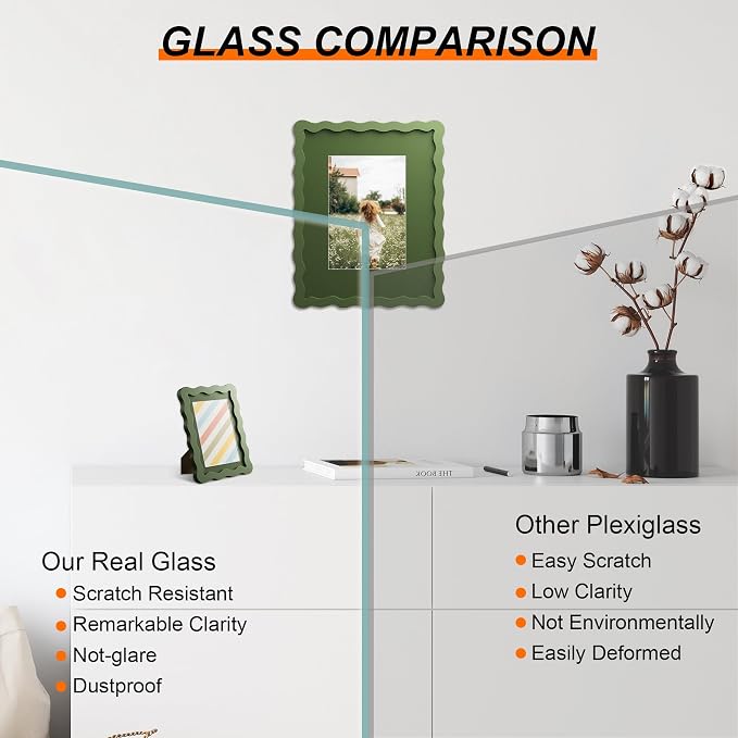 5x7 Picture Frame with Mat for 4x6, Wavy Edge Wooden Real Glass Photo Frame for - Image 2
