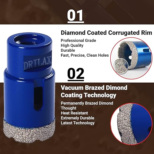 Drilax Pro Series 1-3/8 Inch Diamond Hole Saw for Angle Grinder – 5/8"-11 Thread – Dry Cutting Granite Drill Bit, Masonry Hole Saw & Quartz Countertop Drill Bit – Long Life 100+ Holes