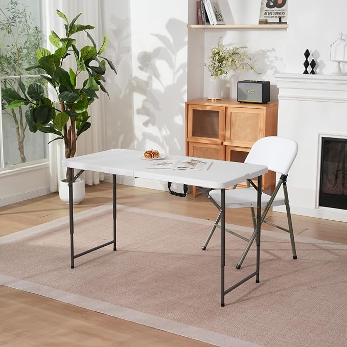 4ft Folding Table with Adjustable Height, 3-Level Foldable Table with HDPE Top - Image 2