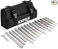 Punch and Chisel Set Heavy Duty, 16pcs CR-V Steel 5 Taper Punch，3 Cold Chisel, 2 Center Punch, 5 Pin Punch Set with Roll-Up Pouch for Metal, Wood, and Automotive Projects（16pcs）