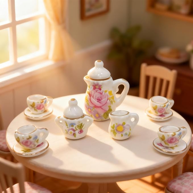 1:12 Miniature Dollhouse Porcelain Tea Cup Set 42 pcs, Kitchen Accessories - Image 5