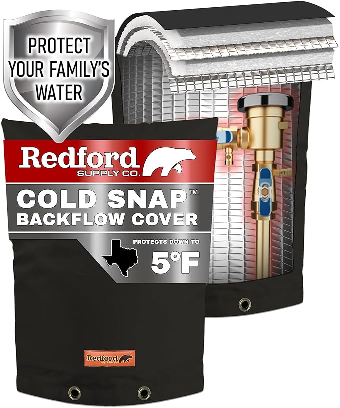 Redford Supply Co. Cold Snap (5°F) Backflow Preventer Insulation Cover, 14"W x 18"H, Pipe Insulation, Water Sprinkler Covers for Outside, Sprinkler Backflow Cover for Winter, Well Pump Bag (Black)