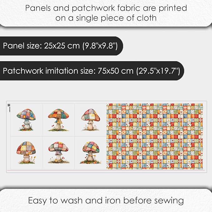 Patchwork Mushroom Cotton Fabric Panel – 6 Designs + Bonus Sheet 29.5×19.6 inch - Image 4