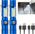 Hoxida Flashlight USB Rechargeable, Magnetic LED Flashlight, Super Bright LED Tactical Flashlight with Cob Sidelight, Waterproof, Zoomable Best Small LED Flashlight for Camping, Emergency - Blue