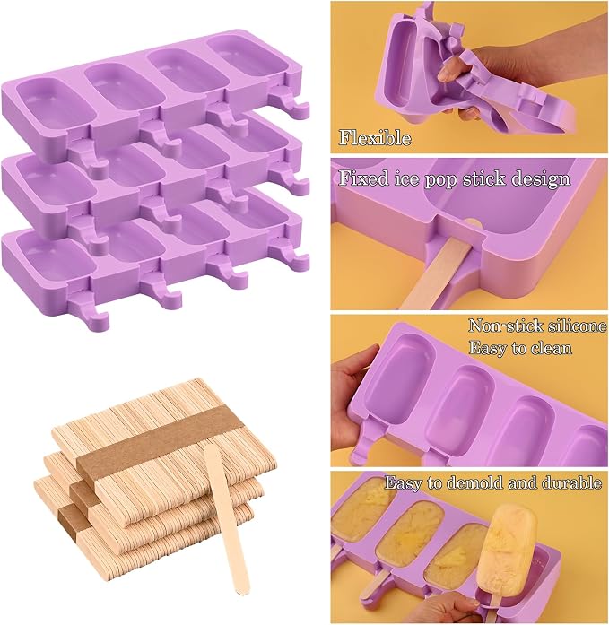 Sakolla 3 Pcs 4 Cavity Popsicle Silicone Molds - Image 3