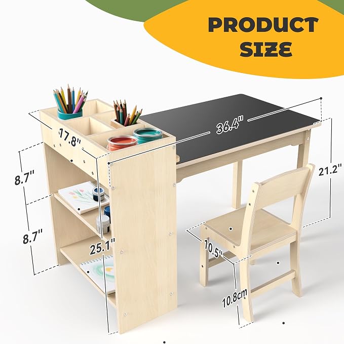 doowroodni Kids Art Table and Chair Set, Sturdy Beech Wood Study Desk - Image 2