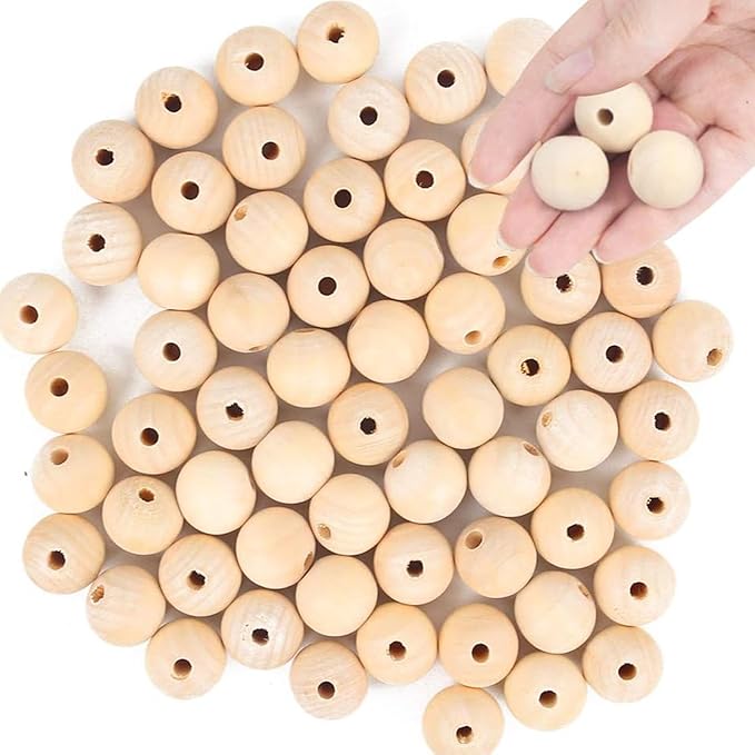 BigOtters 65-Pack 25mm Natural Unfinished Wood Beads, Round Spacer Beads by Bigotters