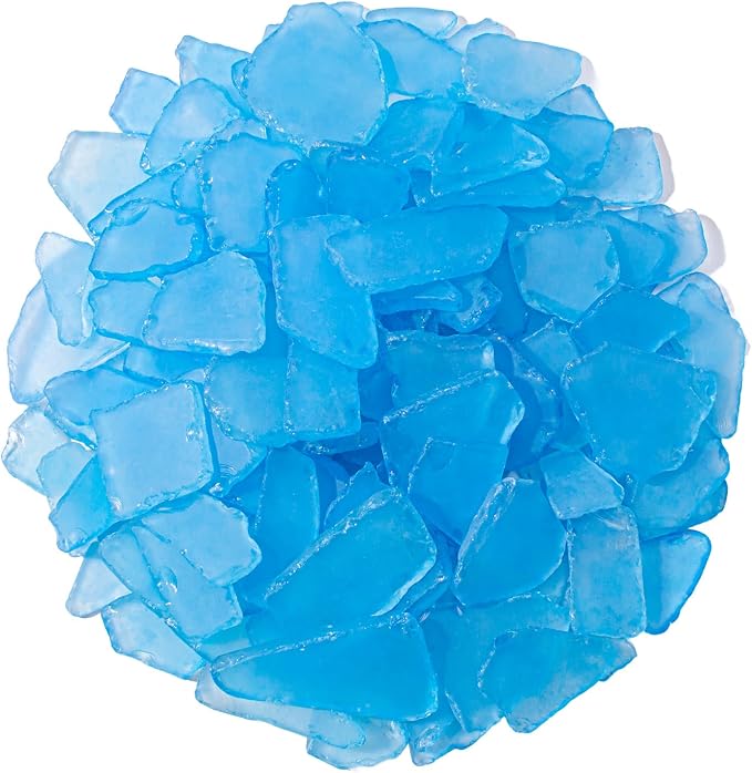 Keedolla Tumbled Sea Glass for Crafts - 40 OZ Sky Blue Seaglass Pieces Flat by Keedolla