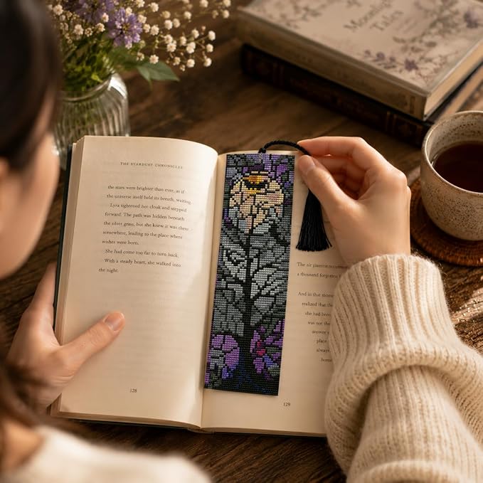 NEGEKFKX 5 Pcs Halloween Cross Stitch Bookmark Kit - Image 4