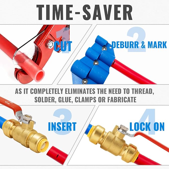 SUNGATOR 1/2 Inch Ball Valve, Water Shut Off Valve, No Lead Brass Push to Connect Plumbing Water Shutoff for PEX Pipe, Copper, CPVC, PE-RT, With 1 Disconnect Clip, Pack of 6
