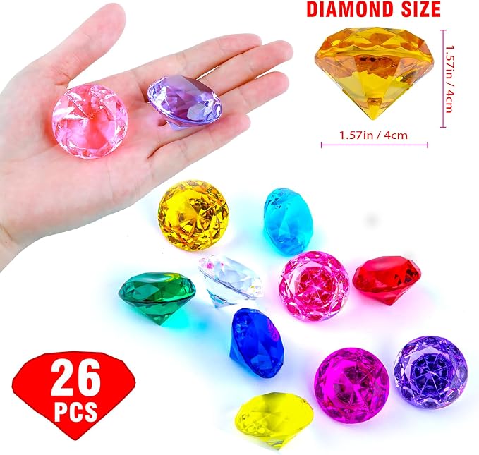 Niceup 26PCS Orange Fake Diamonds Big Gem Toys, 1.5in Pool Diving Gems Acrylic - Image 3