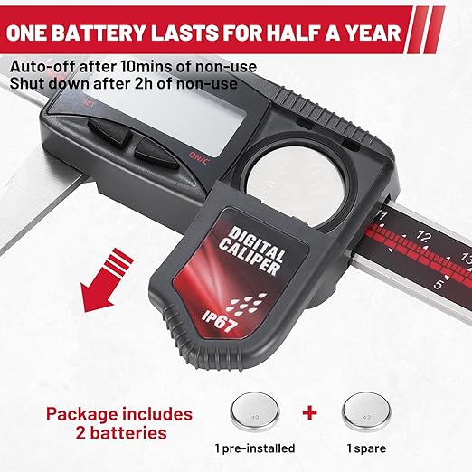 IP67 Digital Caliper Measuring Tool 0-6" Range, ±0.001" Accuracy Electric Micrometer Caliper with Large LCD Screen, Stainless Steel Electronic Digital Ruler with Auto-Off Feature