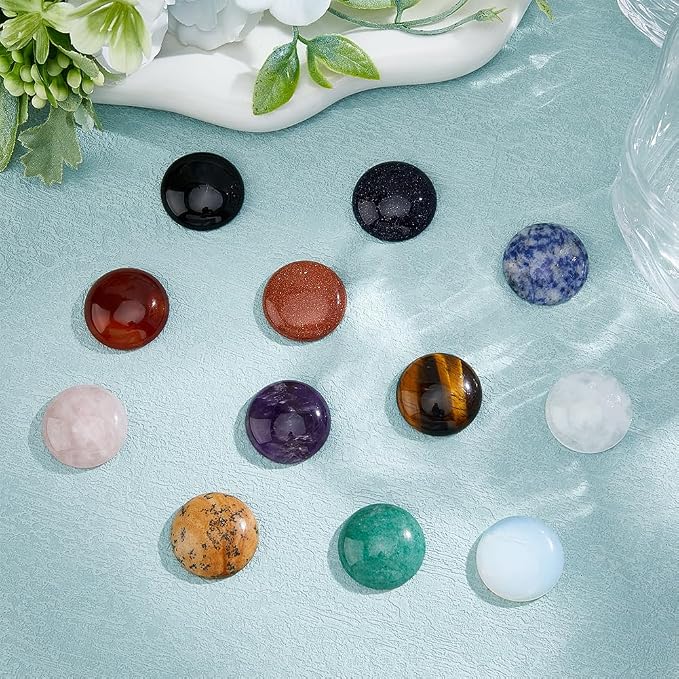 SUPERFINDINGS 12Pcs 12 Styles Natural Cabochon Gemstone 25mm Half Round Dome - Image 4