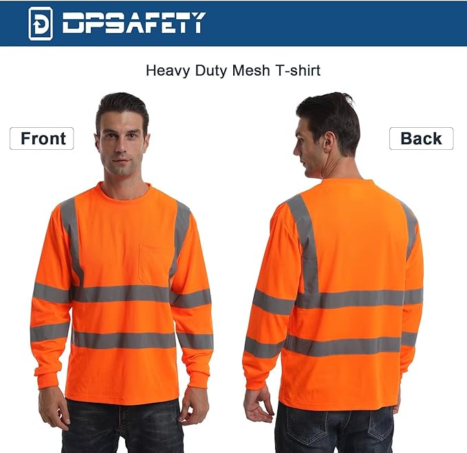 High Visibility Class 3 T Shirts，Hi Vis Safety Shirts with Reflective Strips and Pocket, Long Sleeve Quick Dry Mesh Construction Work Shirt for Men/Women Orange,4XL