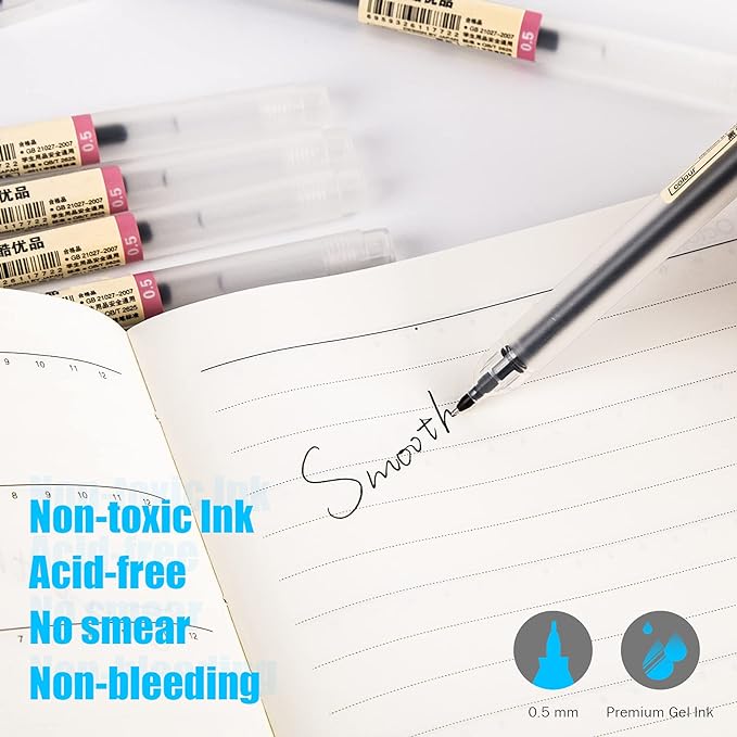 BEIWO Premium Black Gel Pens, Extra Fine Point Pens Smooth Writing Ballpoint - Image 4