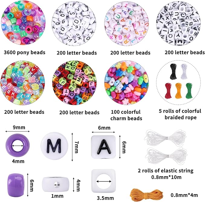 QUEFE 72 Colors Pony Beads for Bracelets Making Kit, 9mm Pony Beads and Letter - Image 2