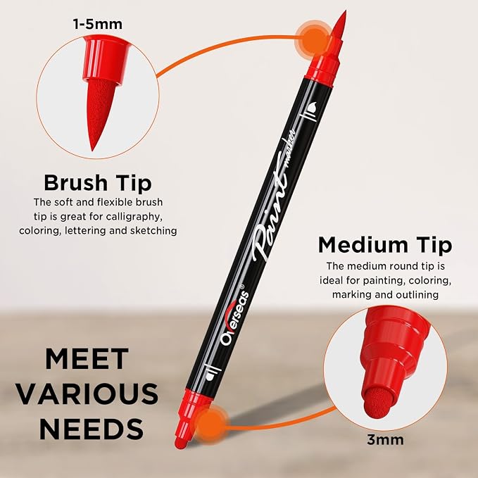 Overseas 6 Red Acrylic Paint Markers, Dual Tip Paint Pens Acrylic Marker | Dot - Image 3