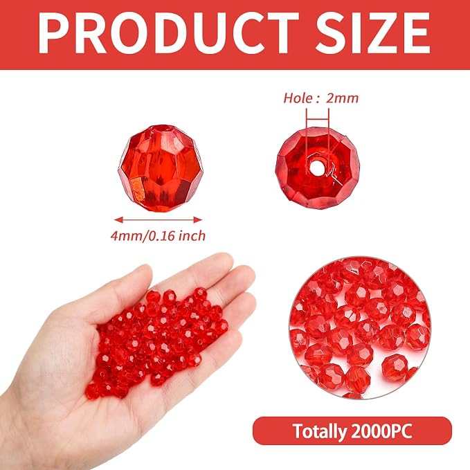 BONNY BOXX 2000pcs 4mm Acrylic Faceted Round Crystal Beads - Image 3