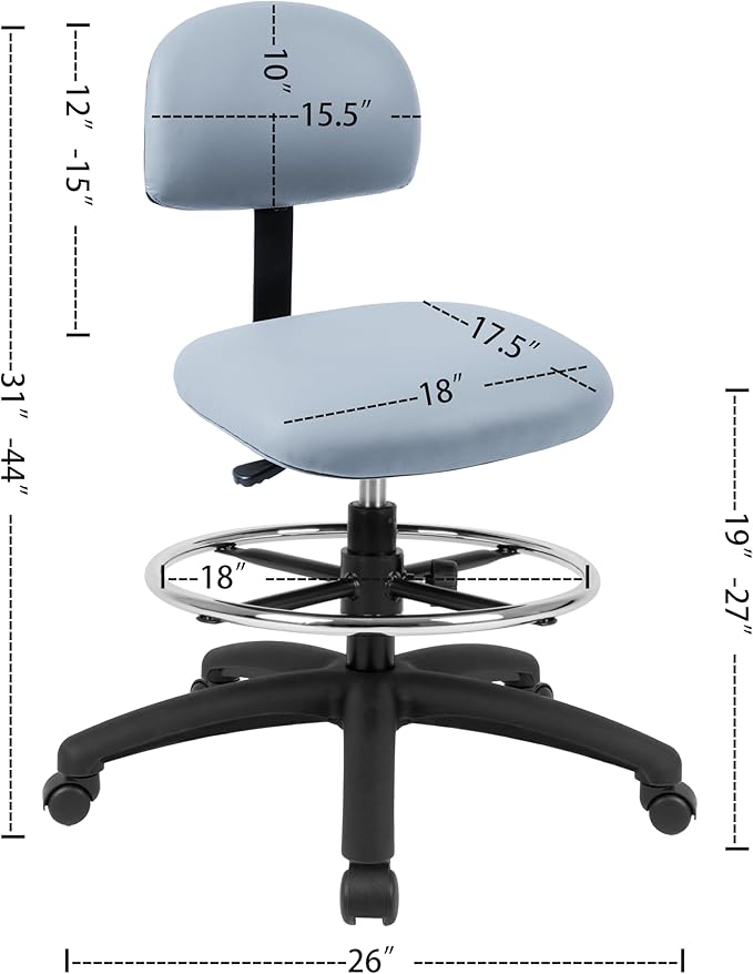 Chair Master FSS Series Square seat Mid (19"-27") seat Height Chair. Vinyl-for Office, Garage, Desk, Shop, Computer, Doctor, Medical, Easy to Clean! 18" Footring (Gray, Mid Stool, _Standard Casters)