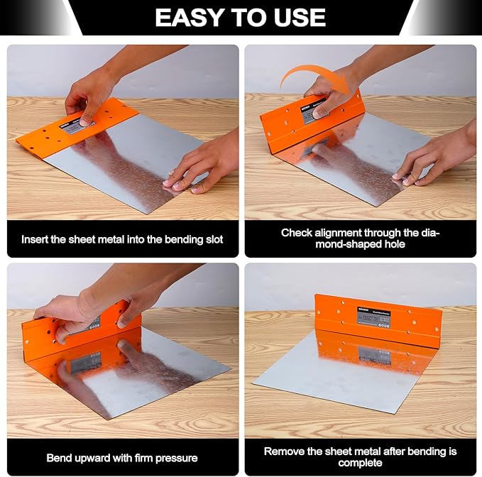 Sheet Metal Bender Folding Tool, 24 Inch Hand Seamer for HVAC Ductwork, Roofing & Metal Panels, 3/8" & 1" Fold Depth, Heavy Duty Steel Brake with High-Visibility Orange Finish