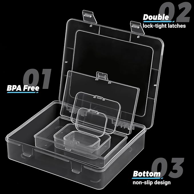 7 Pack Mixed Sizes Rectangular Mini Plastic Containers Clear Plastic Storage - Image 3