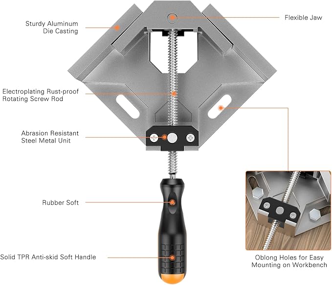 Right Angle Clamp, Housolution [8 PACK] Single Handle 90° Aluminum Alloy Corner Clamp, Clamps for Woodworking Adjustable Swing Jaw, Woodworking Tools Photo Frame Vise Holder