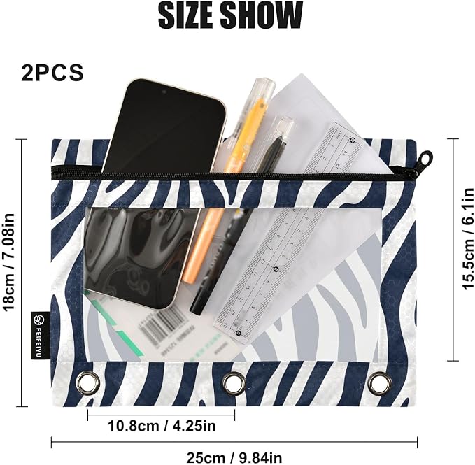 Custom Blue White Zebra Print Pencil Pouch - Image 3