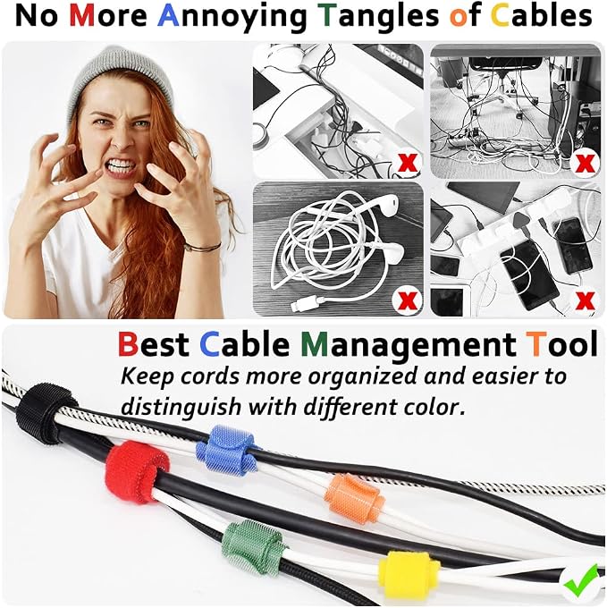 160pcs Cable Ties Reusable Colorful Wire Ties Cable Management Cord Ties - Image 2